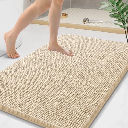 Arotive Bathroom Rugs 44x24, Soft Absorbent Shaggy Chenille Bath Rugs | Beige, Machine Washable Rubber Backing Bath Mats for Bathroom Floor Tub and Shower Home Decor Accessories - color: Beige, size: 44" X 24"