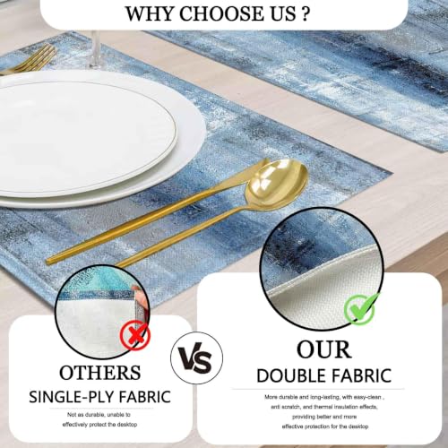 Mcalk Dark Blue Table Runner and Placemats Set of 6 Pieces, Blue Placemat, Cloth Place Mats Indoor for Kitchen, Washable Abstract Placemats Linen Material for Dining Table - color: 01dark Blue