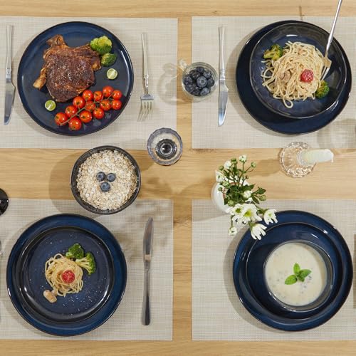 Ceramic Dinnerware Sets for 4, 12pcs Plates and Bowls Sets Dish Set | Stoneware Dishware sets, Microwave & Dishwasher Safe, Cereal Bowls and Dinner Plates Set, Stackable Dishes Set, Starry Blue - color: Starry Blue, size: Set (12pcs)