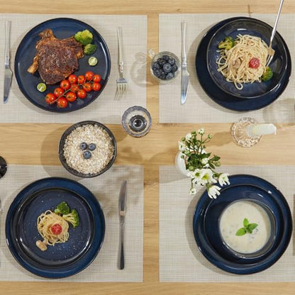 Ceramic Dinnerware Sets for 4, 12pcs Plates and Bowls Sets Dish Set | Stoneware Dishware sets, Microwave & Dishwasher Safe, Cereal Bowls and Dinner Plates Set, Stackable Dishes Set, Starry Blue - color: Starry Blue, size: Set (12pcs)