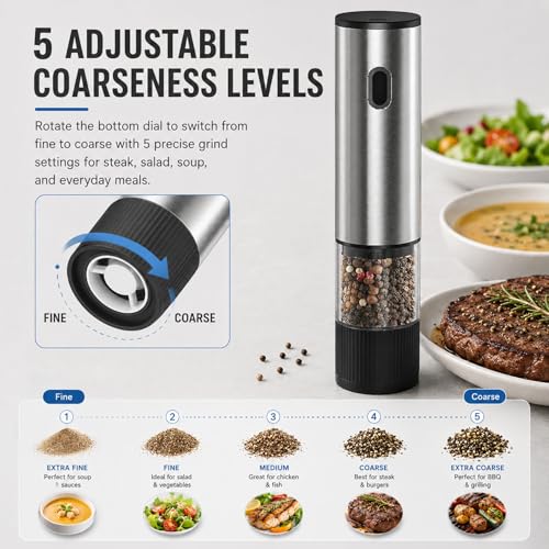 USB Rechargeable Electric Salt Pepper Grinder Stainless Steel Spice Mill