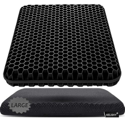 Gel Seat Cushion, Large Gel Cushion Breathable Honeycomb Chair Pads Gel Cushion with Non-Slip Cover for Home Office Chair Car Seat Wheelchair Absorbs Body Pressure Points, As Seen on TV (Black) - color: Black, size: Large: 17*17*1.7inch