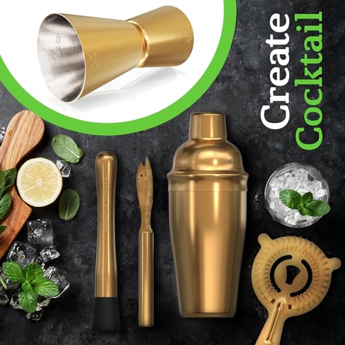 Highball & Chaser Cocktail Shaker Set: Bartender Kit for Home Bar Mixology Cocktail Bar Set Plus E-Book with 30 Recipes (Antique Gold) - color: Antique Gold