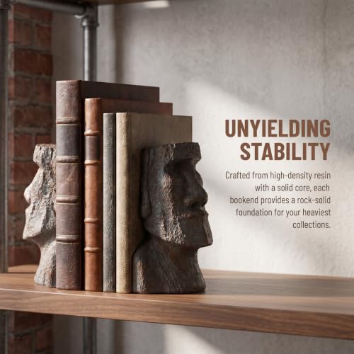 Decorative Bookends Easter Island Book Ends, Modern Book Holder Ends for Shelves, Novelty Heavy Duty Book Ends for Office Home Desk Bookshelf, 6.3" L x 6.7" H x 3.5" W, Resin