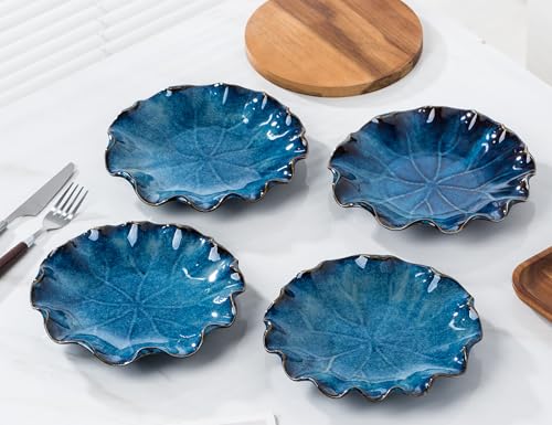 Set of 4 Round Serving Bowls-Royal Blue Stackable Serving Bowls, 8.5 IN | For Salad, Dessert-Ideal for Housewarming