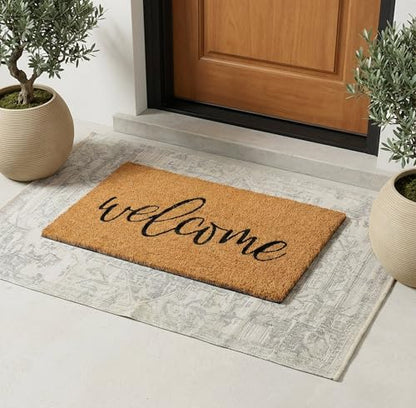 Welcome Doormat | Natural Coir | Anti-Slip Backing | Script Design for Front Door Entrance - 17x30 - color: Natural Welcome