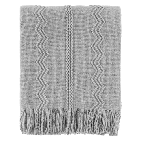 BATTILO HOME Light Grey Throw Blanket for Couch, Geometric Grey Bed Throws Decorative Boho Blanket for Sofa Living Room, 50"x60" - color: Light Grey, size: 50 x 60 in.