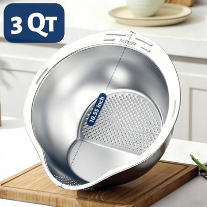 DOPMEP Rice Washer Strainer Bowl Stainless Steel Colander with Side Drainer | Ideal for Soaking, Washing, Cleaning, and Rinsing Rice, Fruits, Vegetables & Beans, Versatile Kitchen Tool - color: Rice Washing Strainer