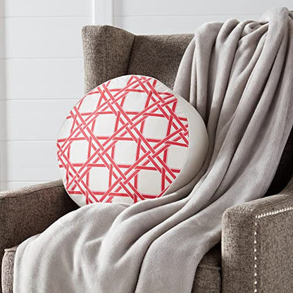 Greendale Home Fashions Pink Cane 15-inch Round Cotton Canvas Throw Pillow - color: Pink Cane