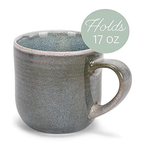 Elanze Designs Glossy Reactive Glaze Large 17 Fluid Ounce Everyday Kitchen Food Grade Ceramic Stoneware Coffee Mug Cup with Comfort Curved Handles, Set of 4, Ocean Teal Blue - color: Ocean Teal Blue