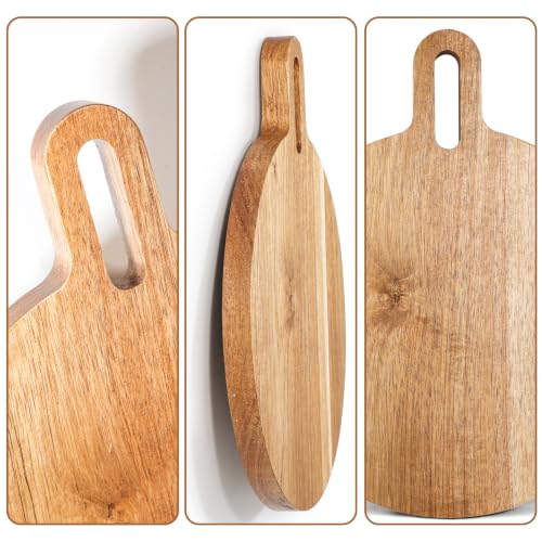 Mini Acacia Wood Round Cutting Board with Handle, Wooden Kitchen Prep Board, Small Chopping Board for Fruit Vegetables Meat Bread Multipurpose Pizza Cheese Serving Tray for Restaurant & Party