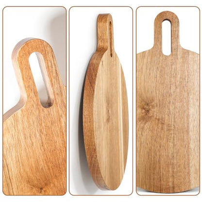 Mini Acacia Wood Round Cutting Board with Handle, Wooden Kitchen Prep Board, Small Chopping Board for Fruit Vegetables Meat Bread Multipurpose Pizza Cheese Serving Tray for Restaurant & Party