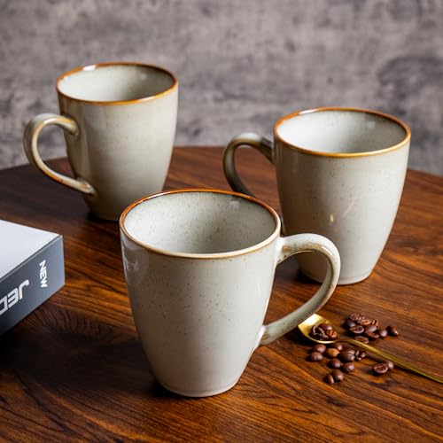 MONITO 17oz Ceramic Coffee Mugs Set of 6, GrayYellow Large Mugs with Handle | Mugs with Gold Rim for Latte,Tea&Cocoa,Dishwasher&Microwave Safe,Reactive Glaze Cups,Ideal Gift for Office and Home Use - color: Gray-yellow（17oz）