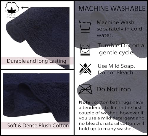 Home Weavers Luxury Collection 100% Cotton Reversible Bathroom Rugs Set, Washable Rug, Soft Cotton Extra Soft and Absorbent Bath Rug, Kitchen Mat, 2 Piece Set(S+M), Navy - color: Navy, size: 2 Piece Set(S+M)