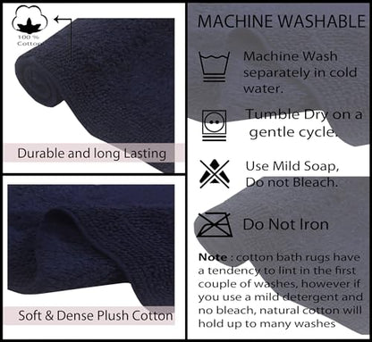 Home Weavers Luxury Collection 100% Cotton Reversible Bathroom Rugs Set, Washable Rug, Soft Cotton Extra Soft and Absorbent Bath Rug, Kitchen Mat, 2 Piece Set(S+M), Navy - color: Navy, size: 2 Piece Set(S+M)