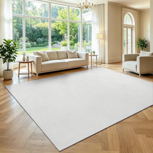 Pauwer 8x10 Area Rugs for Living Room, Modern Non Slip Washable Rug, White | Arch Pattern, Soft Fluffy, Neutral, Boho Accent, Solid Color Floor Carpet, For Kids Room Dining Room Nursery Entryway - color: White, size: 8' x 10' (Rectangular)