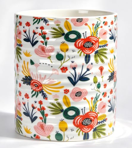 Kitchen Utensil Holder,7.2-inch Extra Large Ceramic Garden Floral Pattern Utensil Crock,Cooking Utensil Organizer for Kitchen Counter Decor,Storage Caddy Farmhouse Gift Mint Flowers - color: Mint