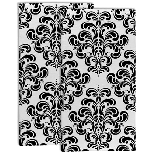 Black White Damask Flowers Hand Towel Set of 2,Vintage Black Floral Bathroom Kitchen Hand Towel,Soft Absorbent Decorative for Bathroom Kitchen Hotel Gym Yoga - color: Color11