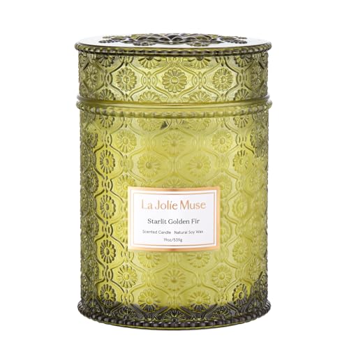 LA JOLIE MUSE Starlit Fir Pine Scented Candles for Home,19 oz Natural Soy | Christmas Winter Holiday Decor, Large Luxury Green Jar Candle, Non Toxic, Gift for Women & Men, Wood Wick, Balsam & Cedarwood - color: Starlit Golden Fir, size: 19 oz
