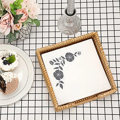Sumnacon Napkin Holder,Wicker Napkin Holder Table,Rattan Napkin Basket,Square Napkin Tray,Flat Napkin Holders for Kitchen Dinning Table Desk Counter Restaurant Party Bar,Honey Brown - color: Honey Brown, size: 6.5 x 6.5 inch/ Luncheon