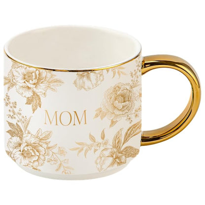 Sweet Water Decor Delft Mom Mug, 14oz Fine Bone China Tea Cup for Hot & Cold Drinks, Gifts for Women, Coffee Mug with Gold Handle & Rim, Gift for Mom's Birthday & Christmas - style: MOM