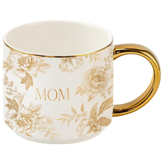 Sweet Water Decor Delft Mom Mug, 14oz Fine Bone China Tea Cup for Hot & Cold Drinks, Gifts for Women, Coffee Mug with Gold Handle & Rim, Gift for Mom's Birthday & Christmas - style: MOM