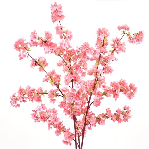 3 Pcs Artificial Cherry Blossom Branches 39'' Cherry Blossom Tree Decor | Long Stems Pink Faux Cherry Stems Real Touch Silk Flowers Vase Arrangements for Wedding Home Decor - color: Pink, size: Pack of 3