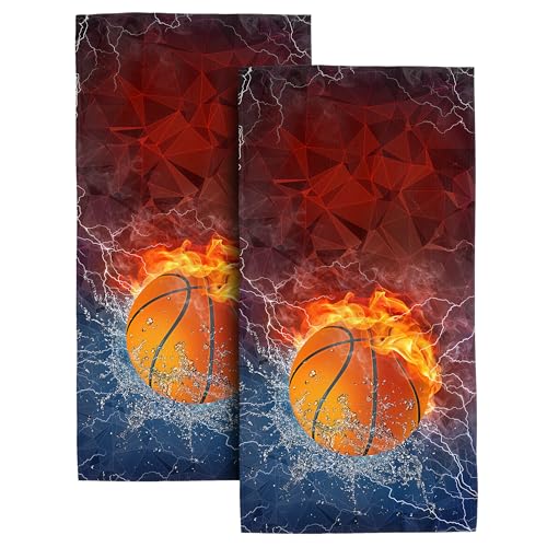 Basketball Themed Hand Towels for Bathroom Set of 2 Soft Absorbent Decorative Bath Hand Towels, Basketball Gifts for Boys 14"x28" - color: Basketball
