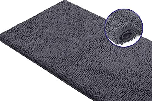 LuxUrux Runner Bath Mat-Extra-Soft Plush Bath Shower Bathroom Rug,1'' Chenille Microfiber Material, Super Absorbent Shaggy Bath Rug. Machine Wash & Dry (21 x 59 Inch, Dark Gray) - color: Dark Gray, size: 21'' x 59''