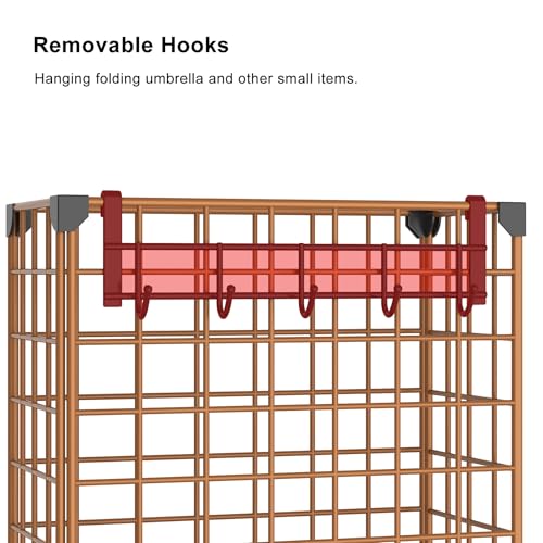 AWTATOS Umbrella Holder Entryway, Umbrella Stand Freestanding, Brown | Metal Square Umbrella Rack Organizer with a Removable Drip Tray, Hooks - color: Brown