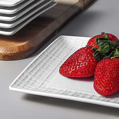 Square Dinner Plates, Set of 6, 6 Inch White Ceramic, Embossed Crisscross, Safe for Dishwasher, Microwave and Oven - color: 6 inch-White- Crisscross-6pcs
