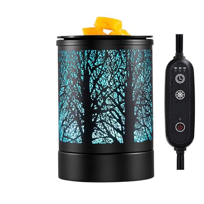 Enaroma Fragrance Wax Melts Warmer with 7 Colors LED Changing Light Classic Black Forest Design Scent Oil Candle Warmer for Home Black Tree Timer - color: Black Tree Timer
