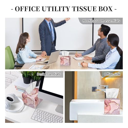 Pink Gold Liquid Marble Tissue Box Cover Square,Modern Marble Texture Tissue Box Holder Waterproof Leather Facial Paper Organizer Dispenser for Bathroom Home Car Nightstand Vanity Desk - color: Color-1