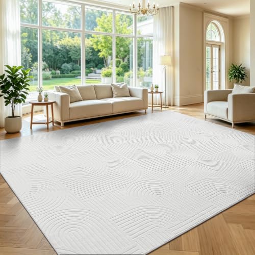 Pauwer 9x12 Area Rugs for Living Room, Modern Non Slip Washable Rug, White | Arch Pattern, Soft Fluffy, Neutral, Boho Accent, Solid Color Floor Carpet, For Kids Room Dining Room Nursery Entryway - color: White, size: 9' x 12' (Rectangular)