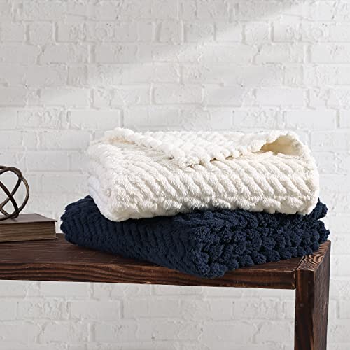 Nautica - Throw Blanket, Soft Cable Knit Sherpa Bedding, Ideal for Bed or Couch (Declan Navy, 50" x 60") - color: Declan Navy