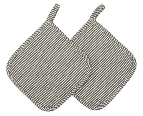 Cotton Oven Mitts and Pot Holders Set, Grey Stripes, Set of 3 | Quilted Oven Mitts Heat Resistant, Pot Holders and Oven Mitts For Kitchen