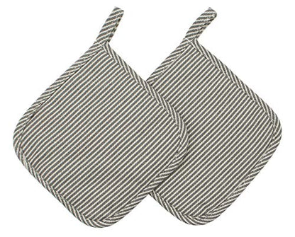Cotton Oven Mitts and Pot Holders Set, Grey Stripes, Set of 3 | Quilted Oven Mitts Heat Resistant, Pot Holders and Oven Mitts For Kitchen