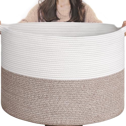 Goodpick Extra Large Woven Blanket Basket Living Room & Playroom, 115L | 23.5 x 23.5 x 15.8 In Woven Basket for Storage, Kids Toy Storage for Playroom, Laundry Basket for Towels, Mele - color: Mele, size: 23.5x23.5x15.8 Inch (Pack of 1)