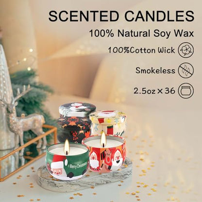 36 Packs Christmas Scented Candles Gift- Aromatherapy Candle-2.5oz Soy Wax-Long Lasting Burn time, Christmas Thanksgiving Gifts, Home Decor - color: Red 01