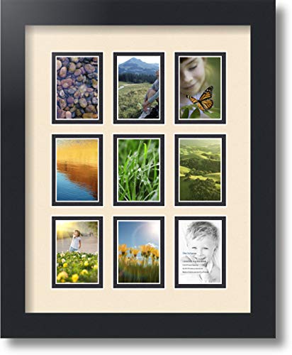 Art to Frames Double-Multimat-78-825/89-FRBW26079 Collage Photo Frame Double Mat with 9-2x3 Openings and Satin Black Frame - color: Alabaster, size: 9 - 2x3