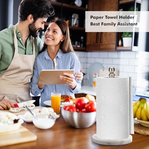 Exilon Paper Towel Holder Countertop with Heavy Marble Base, Standing Paper Towel Roll Holder for Kitchen Bathroom, with Weighted Base for One-Handed Operation - color: Brushed Nickel