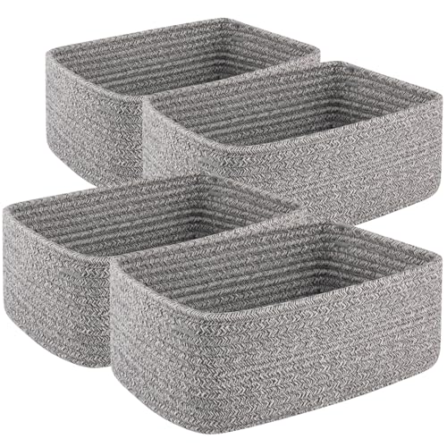 OIASKET 4 Pack Small Storage Shelf Baskets for Organizing, Mini Woven Rope Storage Bins for Towels, Cute Decorative Closet Organizer，Baby Nursery, Gift Empty Baskets -11.81''Lx7.87''Wx4.72''H-Grey - color: Grey, size: 11.81"Lx7.87"Wx4.72"H