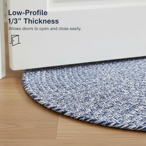 Super Area Rugs Farmhouse Braided Rug Cotton Kitchen Reversible Carpet Blue & White, 20" X 40" Half Circle - color: Blue & White, size: 1'8" x 3'4" (Semicircular)