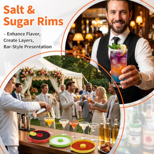 TonJin 3-Tier Margarita Salt Rimmer Set with 2 Sponges: Red Yellow Green Stackable Cocktail Glass Rimmer Holds Lime Juice Salt Sugar, Dishwasher Safe Bar Accessories for Bartenders and Home Bars - size: Stackable Salt Rimmer-RedYellowGreen