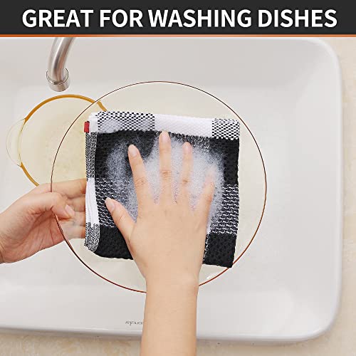 Homaxy 100% Cotton Check 8 Pack Dish Cloths, 12" x 12", White & Black | Waffle Weave, Plaid, Super Soft and Absorbent Dish Rags, Quick Drying, Multi-Purpose - color: White & Black, size: 12 x 12 - 8 Pack