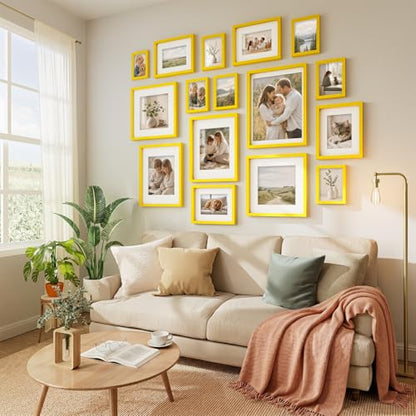 Vittanly Solid Wood 8x10 Picture Frames Set of 4, Yellow | 5x7 Picture Frame with Mat, Gallery Wall Frame Set, 8 x 10 Frame for Wall & Tabletop Display, Family, Pet, Christmas - color: Yellow, size: 8x10