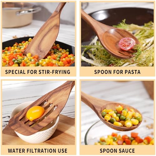 9 pcs Wooden Spatulas and Spoons for Cooking,Wooden Utensil Set | Sturdy & Easy to Clean,Nonstick Safe,Acacia Wooden,for Everyday Kitchen Tasks,Heat Resistant with Ergonomic Handles - size: 9 pieces (Teak)