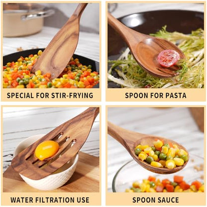 9 pcs Wooden Spatulas and Spoons for Cooking,Wooden Utensil Set | Sturdy & Easy to Clean,Nonstick Safe,Acacia Wooden,for Everyday Kitchen Tasks,Heat Resistant with Ergonomic Handles - size: 9 pieces (Teak)