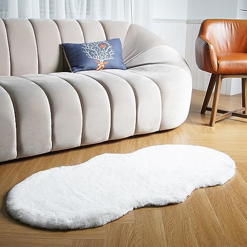 Latepis White Fluffy Rug 2x4 Small Throw Area Accent Rugs Washable Faux Rabbit Fur Shag Rug for Chair Couch Cover Floor Nursery Cute Rugs for Bederoom - color: White, size: 2' x 4' (Accent)