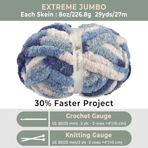 Jumbo Chunky Yarn for Hand Knitting - Super Thick Chenille Chunky Yarn for Crocheting - Extra Soft Bulky Fluffy Blanket Big Yarns 8 Jumbo Pack (27yds,8 oz Each Skein) - color: Deep Harbor